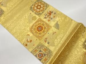 色紙に華紋・鴛鴦・花唐草模様織出し袋帯